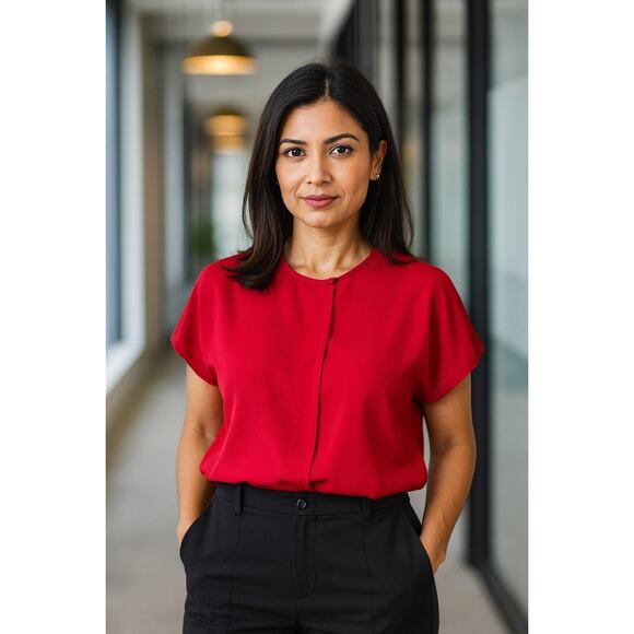Vintage Womens 100% Silk Blouse Dolman Short Sleeve Layer Luxury Holiday Red 6 - Picture 10 of 10